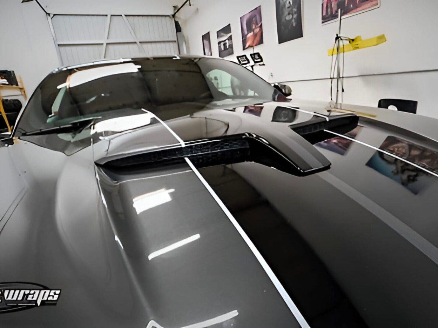 A car that is parked in a garage.