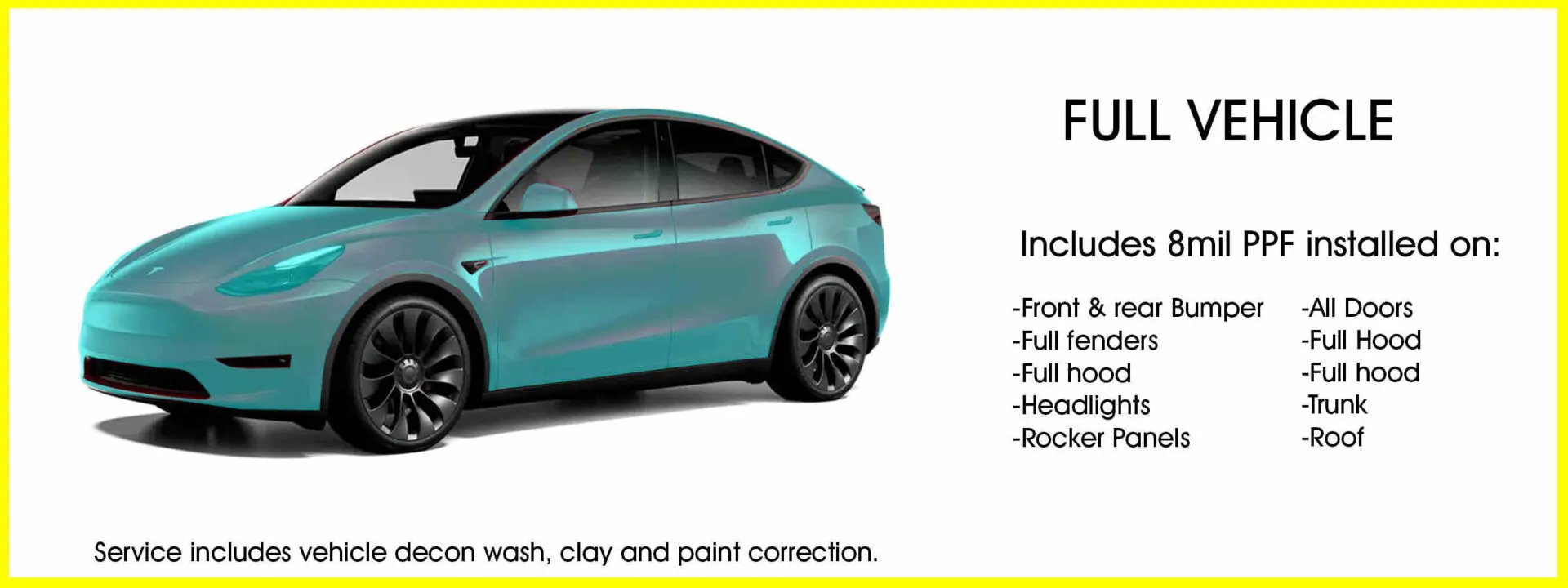 A blue car with the words " full-body paint correction ".